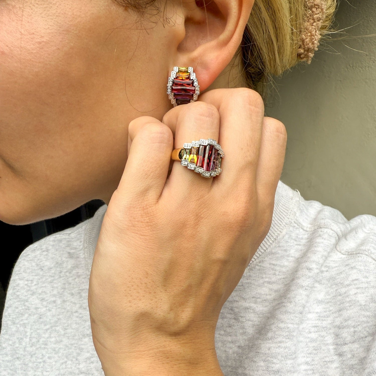 Vintage Multicolor Gemstone Earrings in 18K