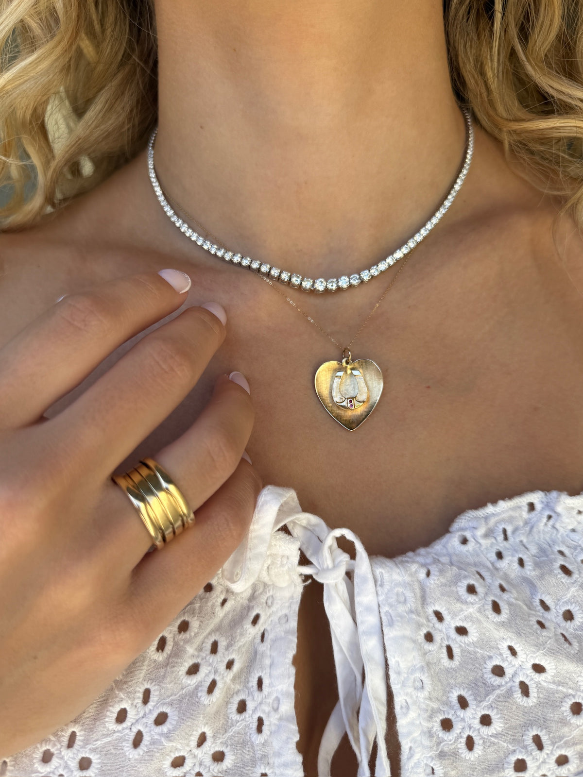 Vintage Horseshoe Heart Pendant in 14k with Rubies