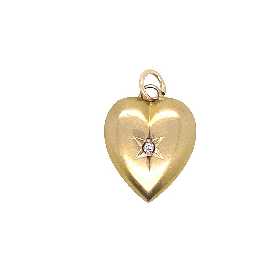 Gold Heart Charm with Diamond Star in 14k
