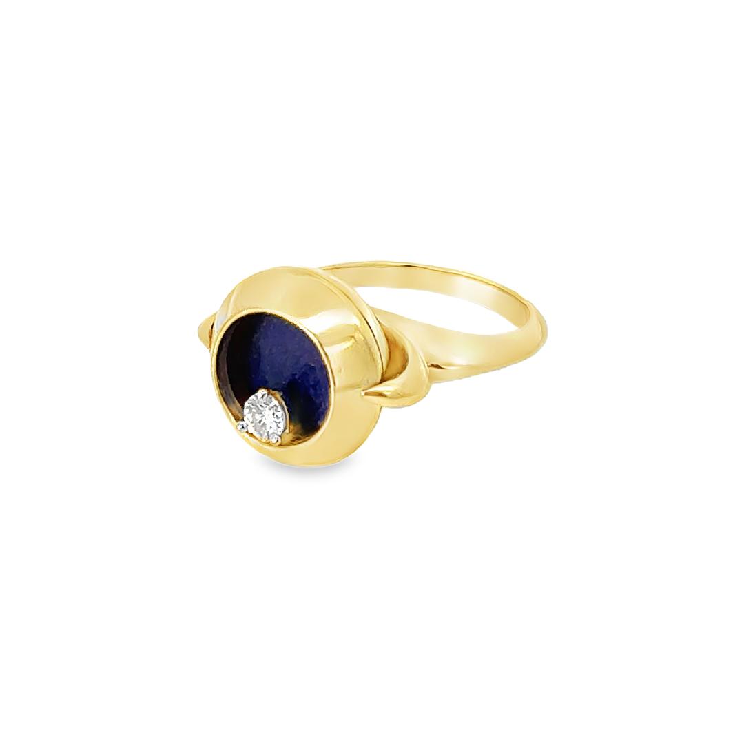 Vintage Floating Diamond and Lapis Ring in 14k