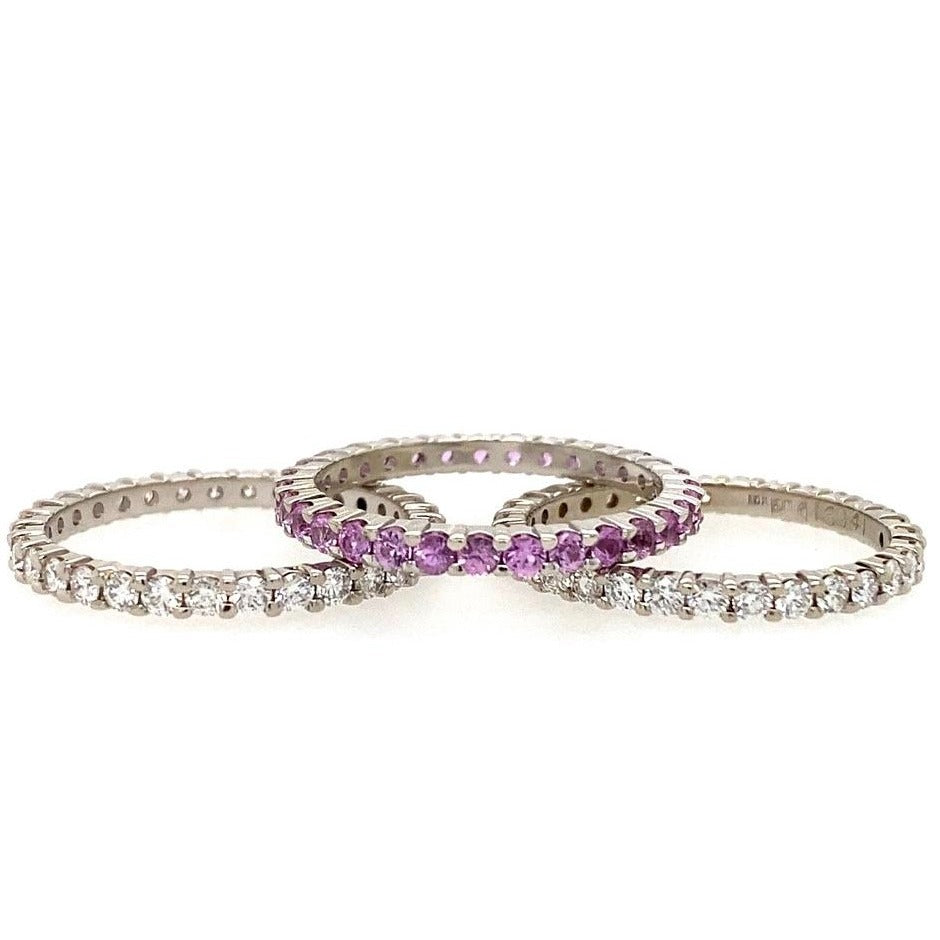 Set of 3 Eternity Bands, in Pink Sapphire & 2 in Diamond in 18k