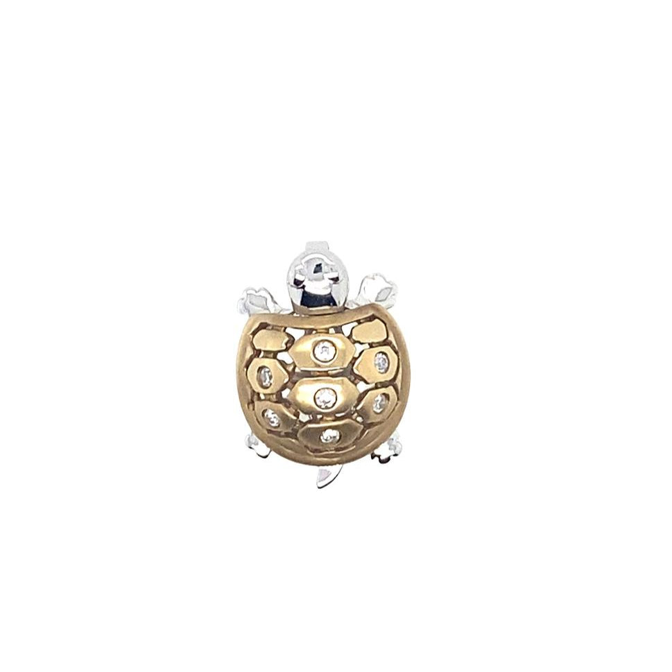 Turtle Charm in White and Yellow 14K with Diamonds