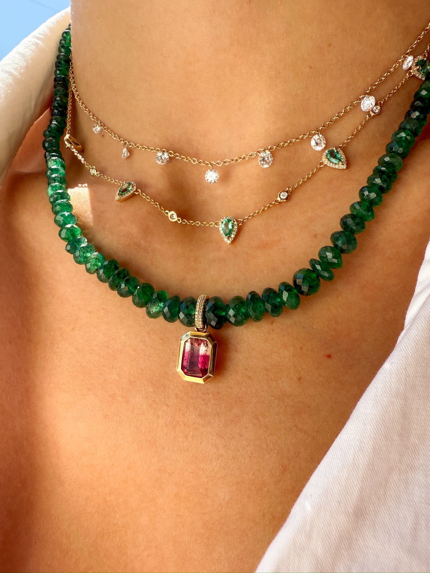 Watermelon Tourmaline & Diamond Clip Charm in 14k