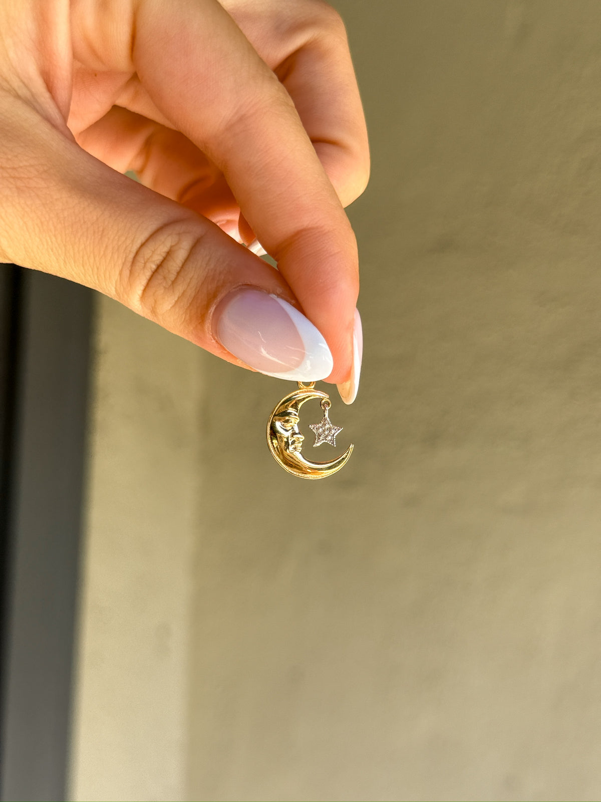 Gold Moon with Dangle Diamond Star in 14k