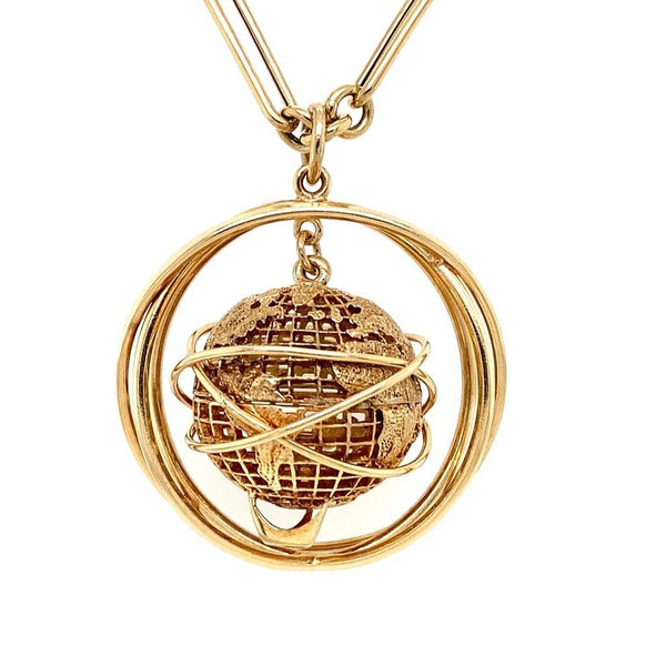 Vintage Articulated Spinning Globe Pendant in 14k (Chain Sold Separately)