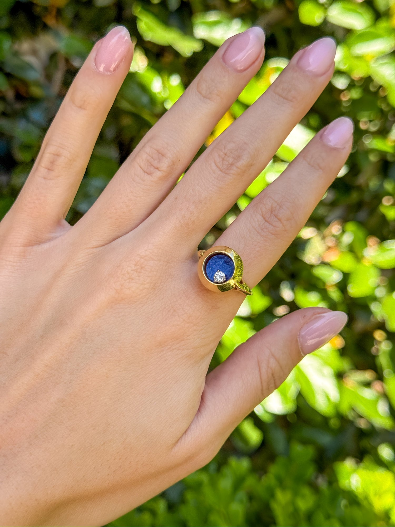 Vintage Floating Diamond and Lapis Ring in 14k