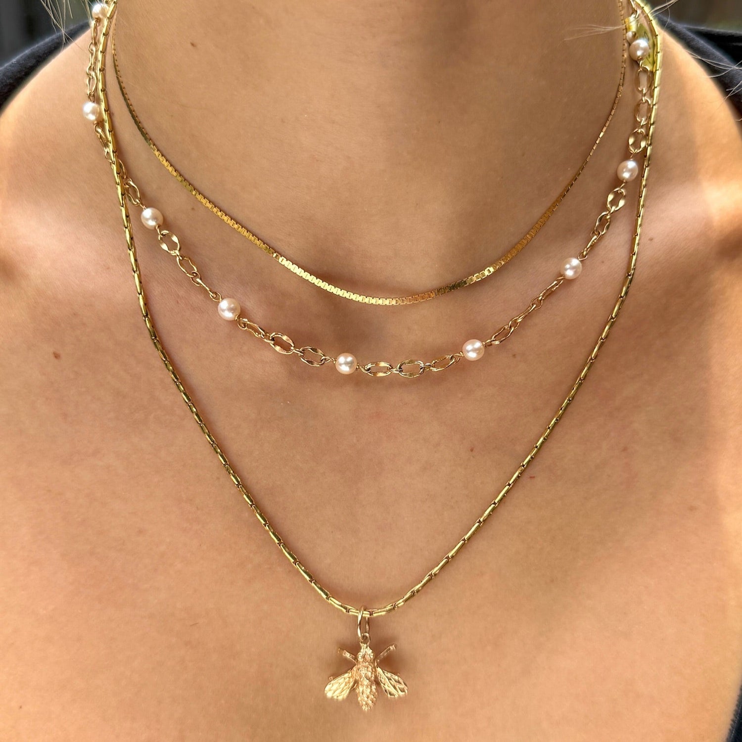 Vintage Station Pearl Necklace in 14K