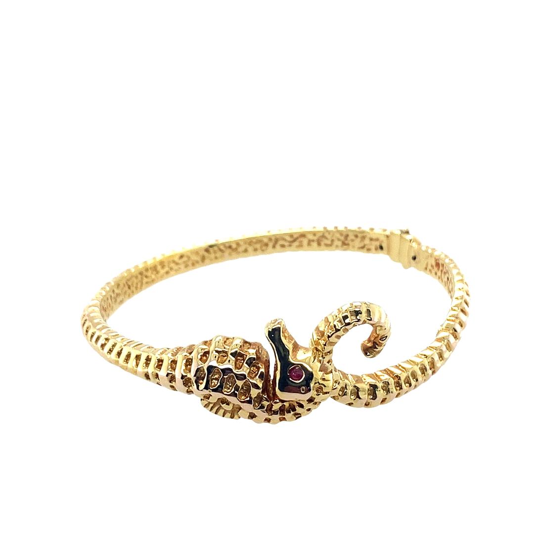 Vintage Seahorse Bracelet in 14K with Ruby Eye