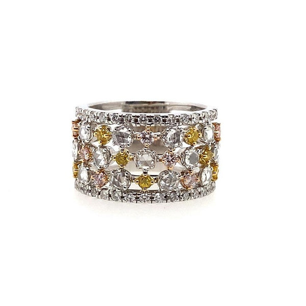 White, Pink and Yellow Diamond Ring in 18k