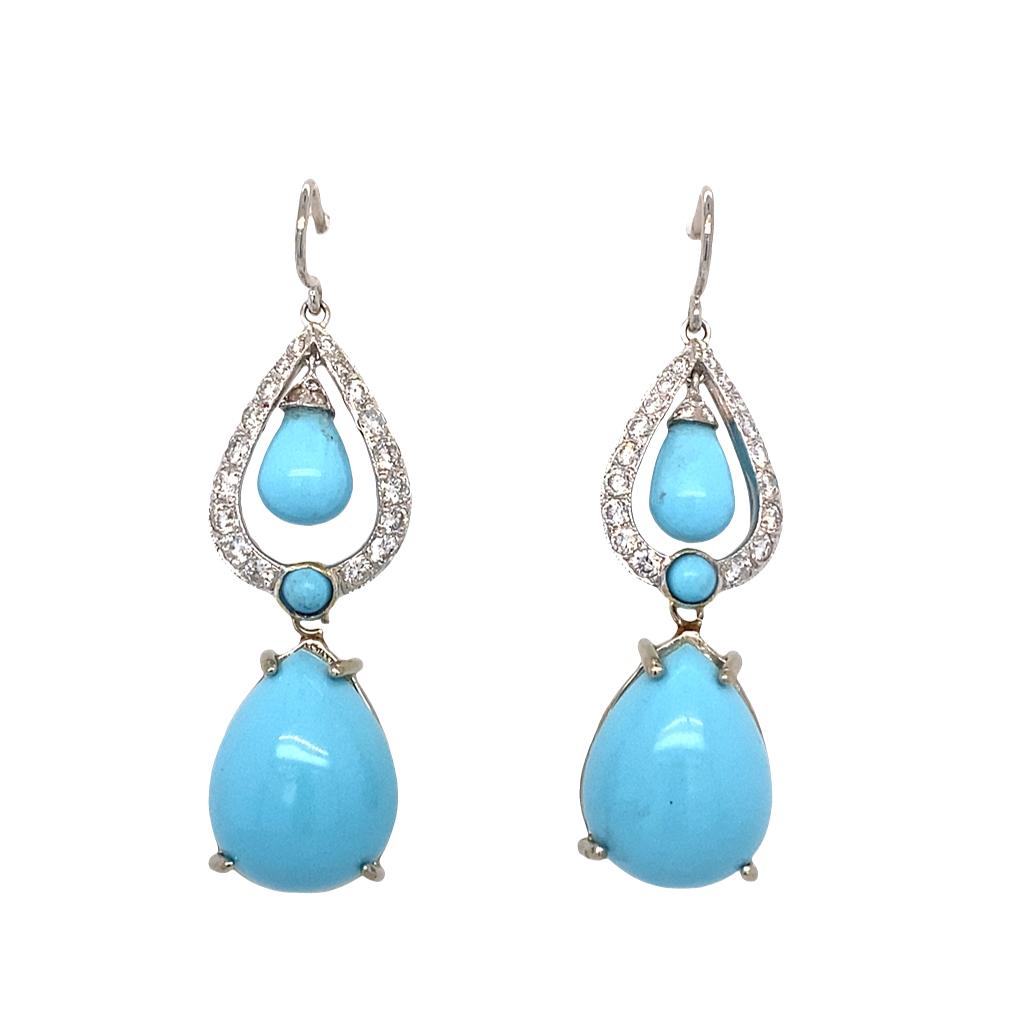 Diamond and Turquoise Earrings in 18k White Gold