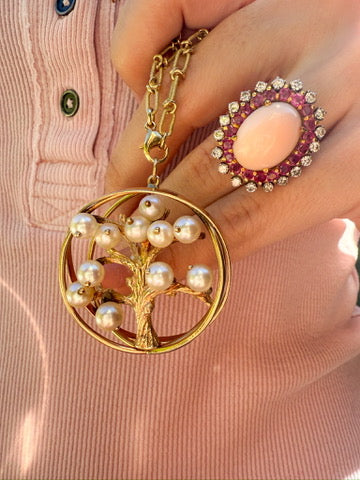 Coral Ruby and Diamond Ring in 18k