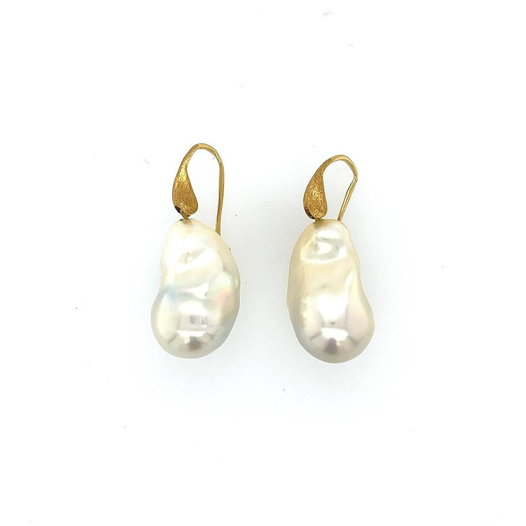 Vintage Yvel Baroque South Sea Cultured Pearl Earrings in 18K