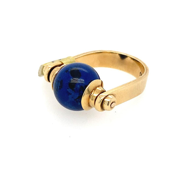 Vintage Lapis Articulating Ball Cocktail Ring in 14K