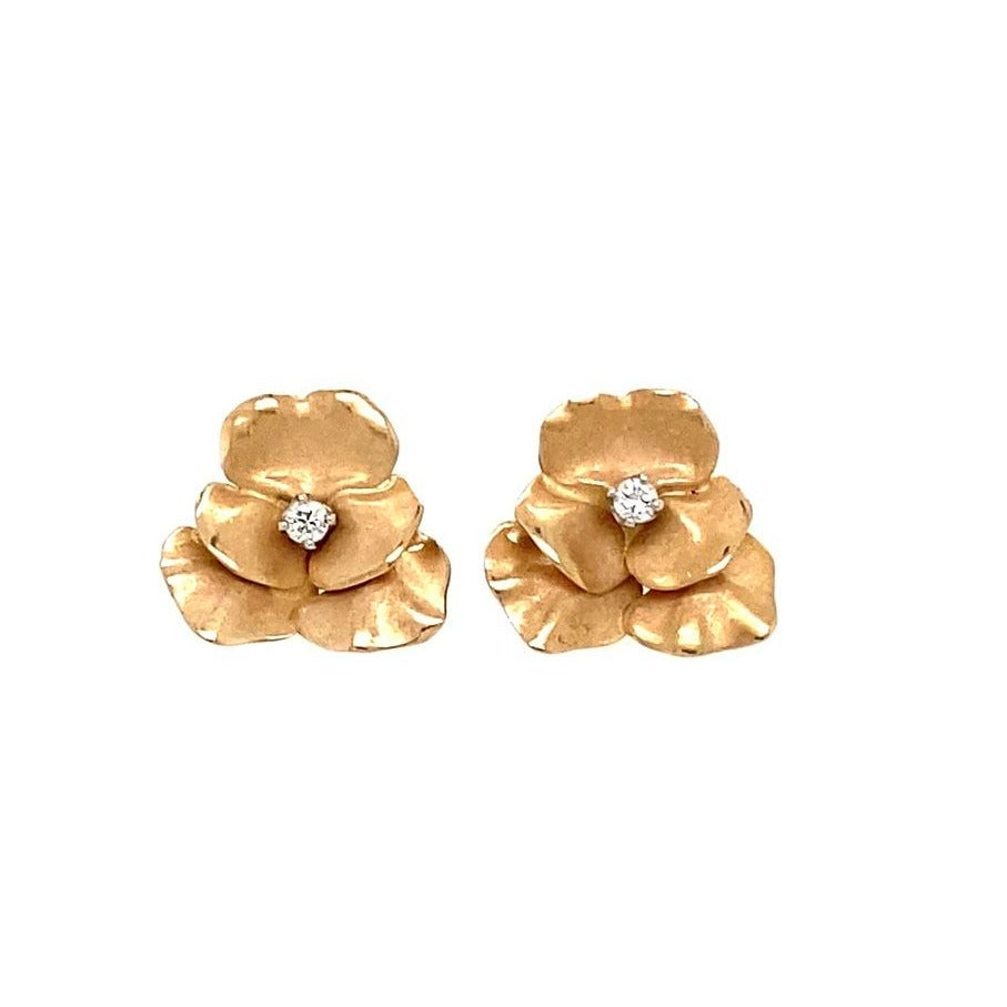 Vintage Diamond and Gold Flower Earrings in 14k