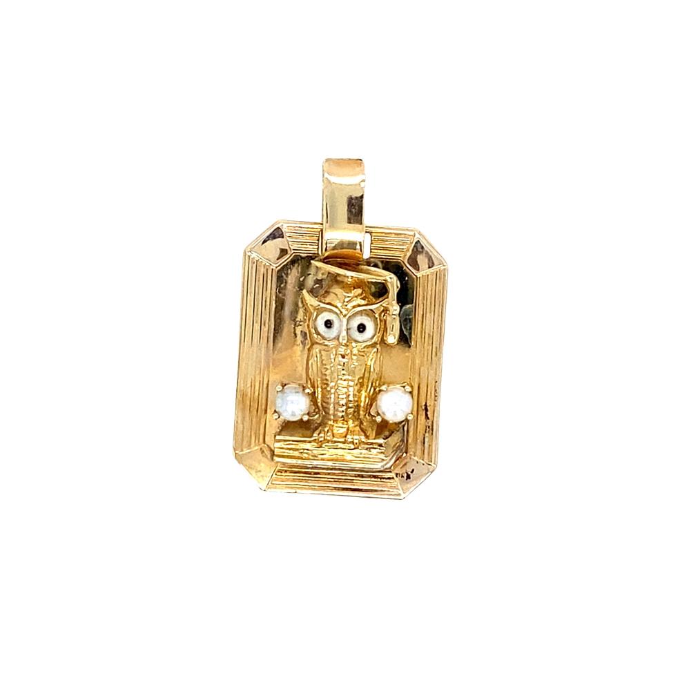 Vintage Owl Pendant with Pearls in 14k