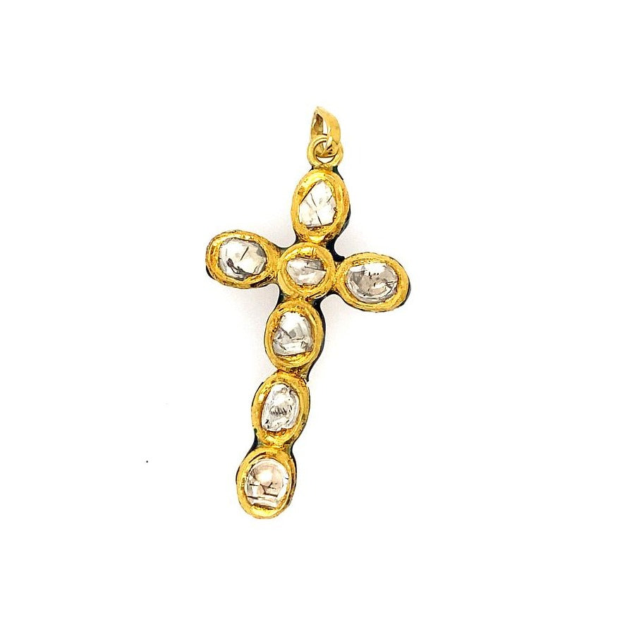 Vintage Diamond and Enamel Cross in 18K