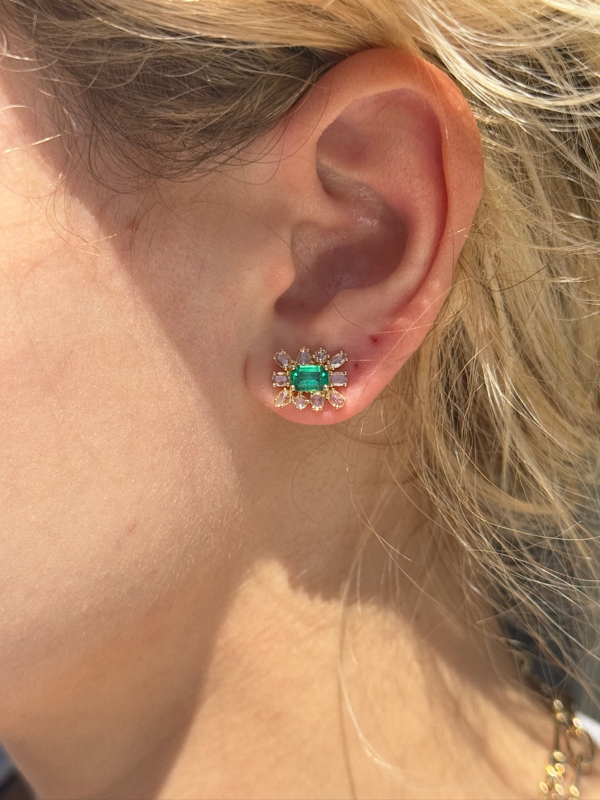 Emerald Rosecut Diamond Earrings in 14k