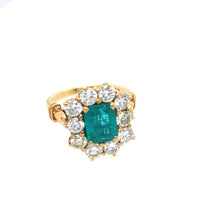 Load image into Gallery viewer, Vintage Emerald and Diamond Ring in 18k Yellow and White Gold
