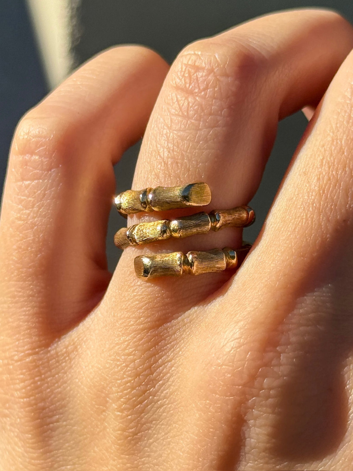 Vintage Bamboo Bypass Ring in 18k