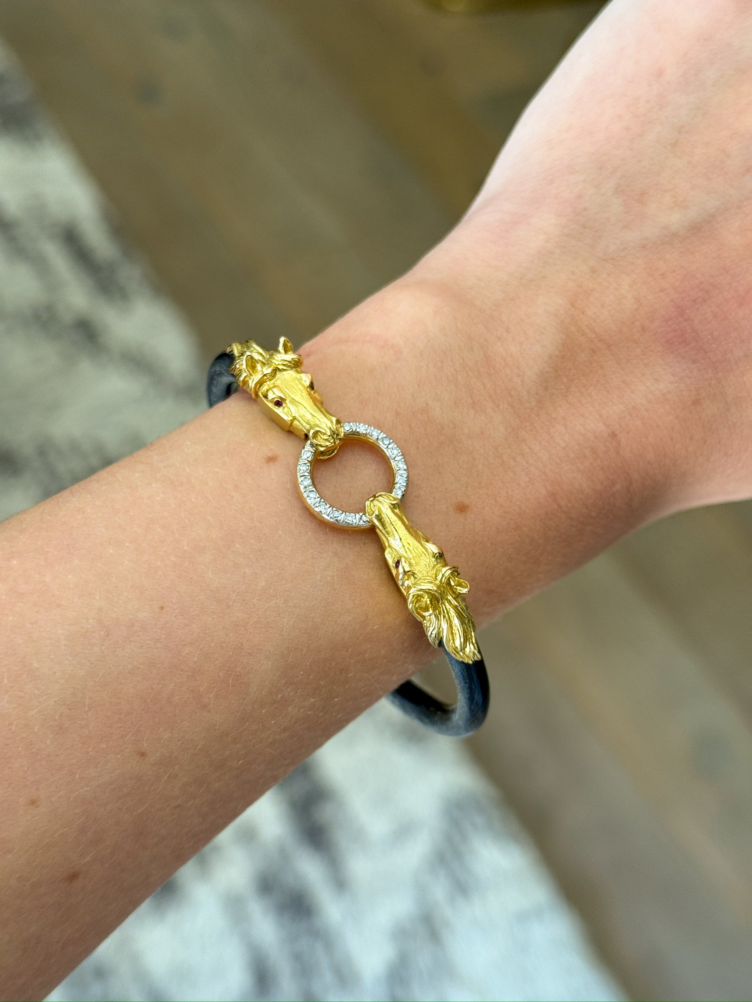 Vintage Horse Bracelet with Diamonds and Horn in 18k
