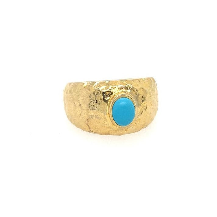 Vintage Textured Turquoise Ring in 14K