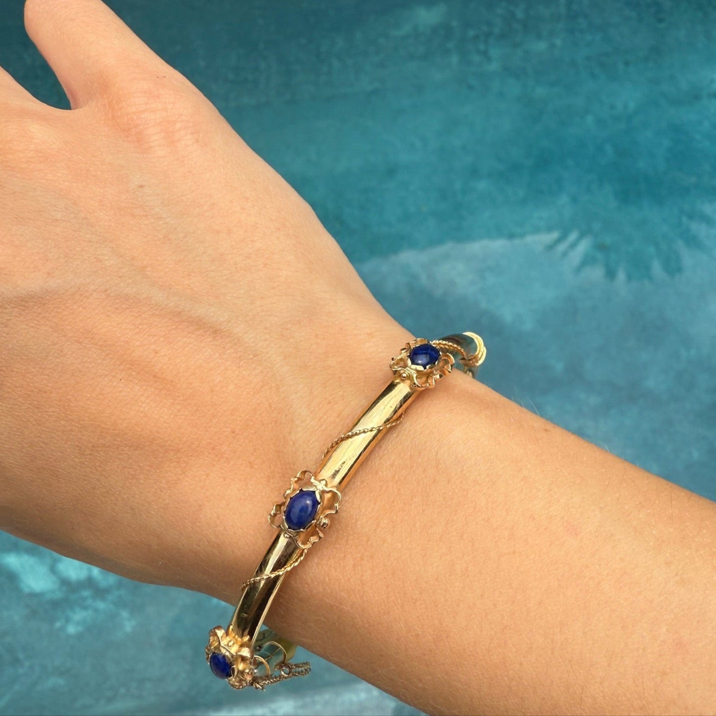 Vintage Lapis Cabochon Bracelet in 14K