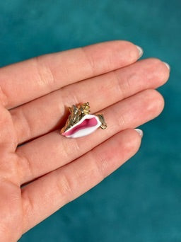 Conch Shell Charm with Pink and White Enamel in 14k