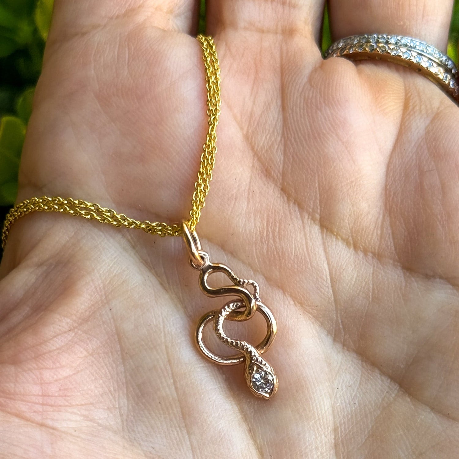 Vintage Diamond Snake Pendant in 14K