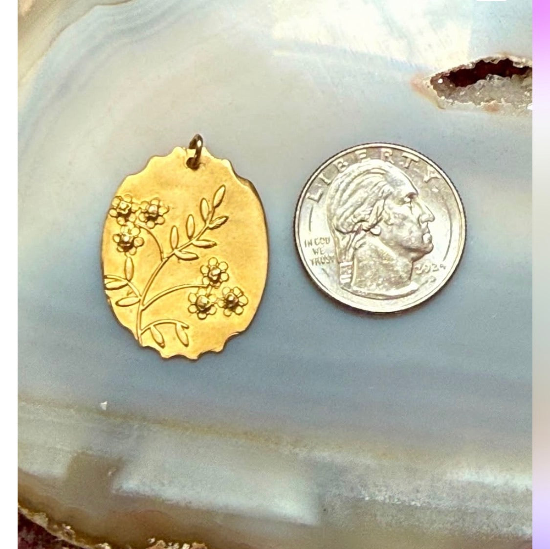 Engraved Flower Charm in 18k