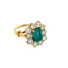 Load image into Gallery viewer, Vintage Emerald and Diamond Ring in 18k Yellow and White Gold
