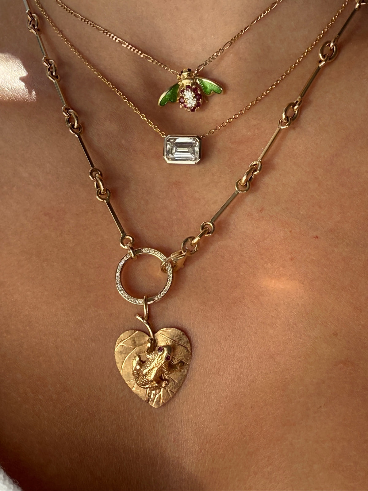 Frog on Heart Lilypad with Ruby Eyes in 14k