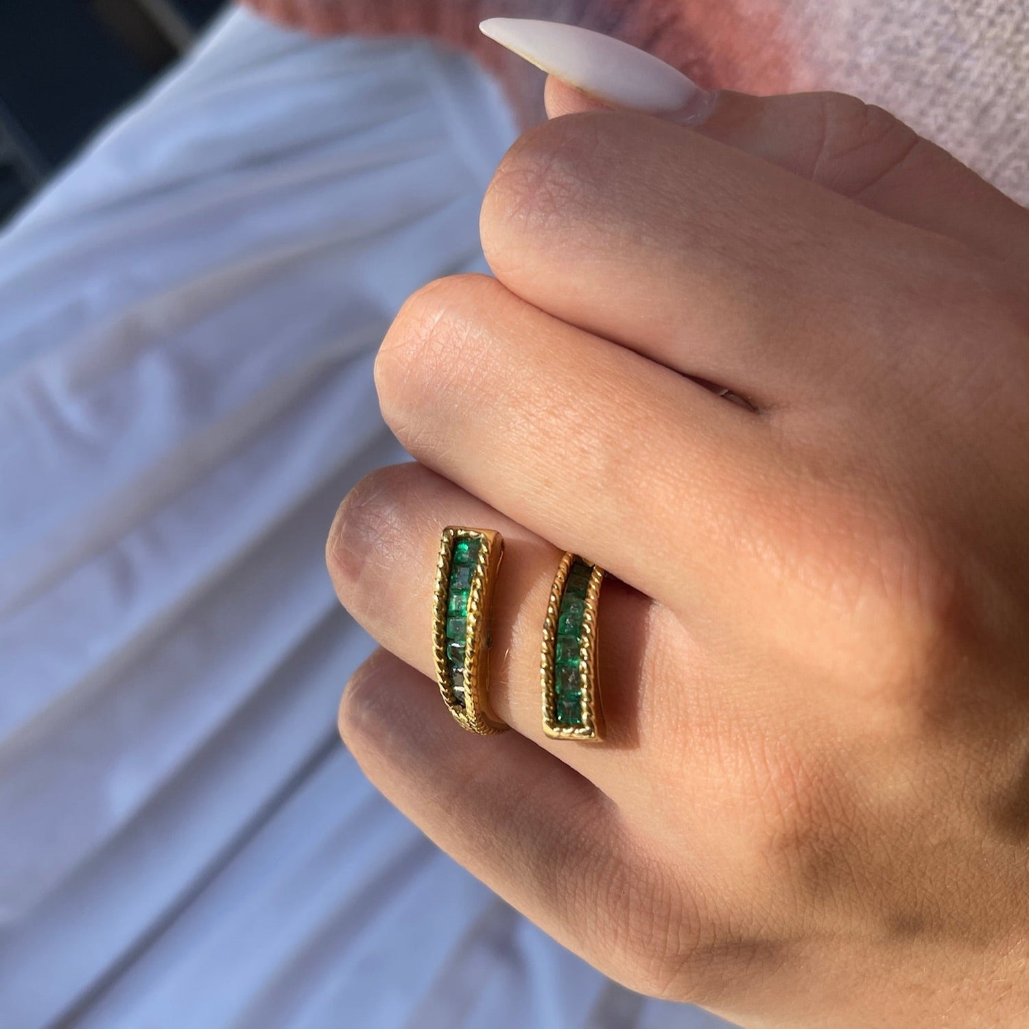 Baguette Emerald Bypass Ring in 18K