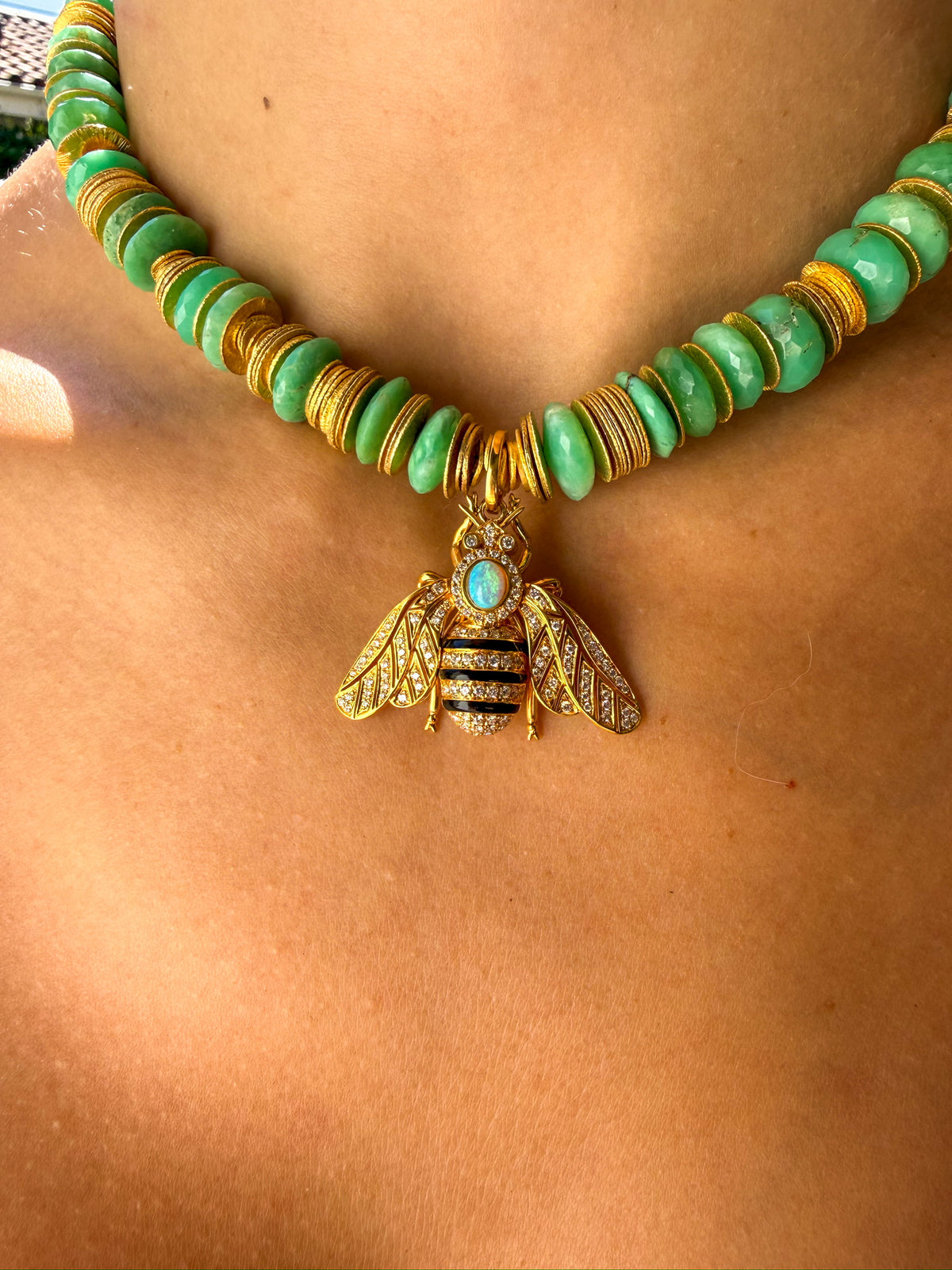 Opal Bee with Diamonds and Enamel in 18k