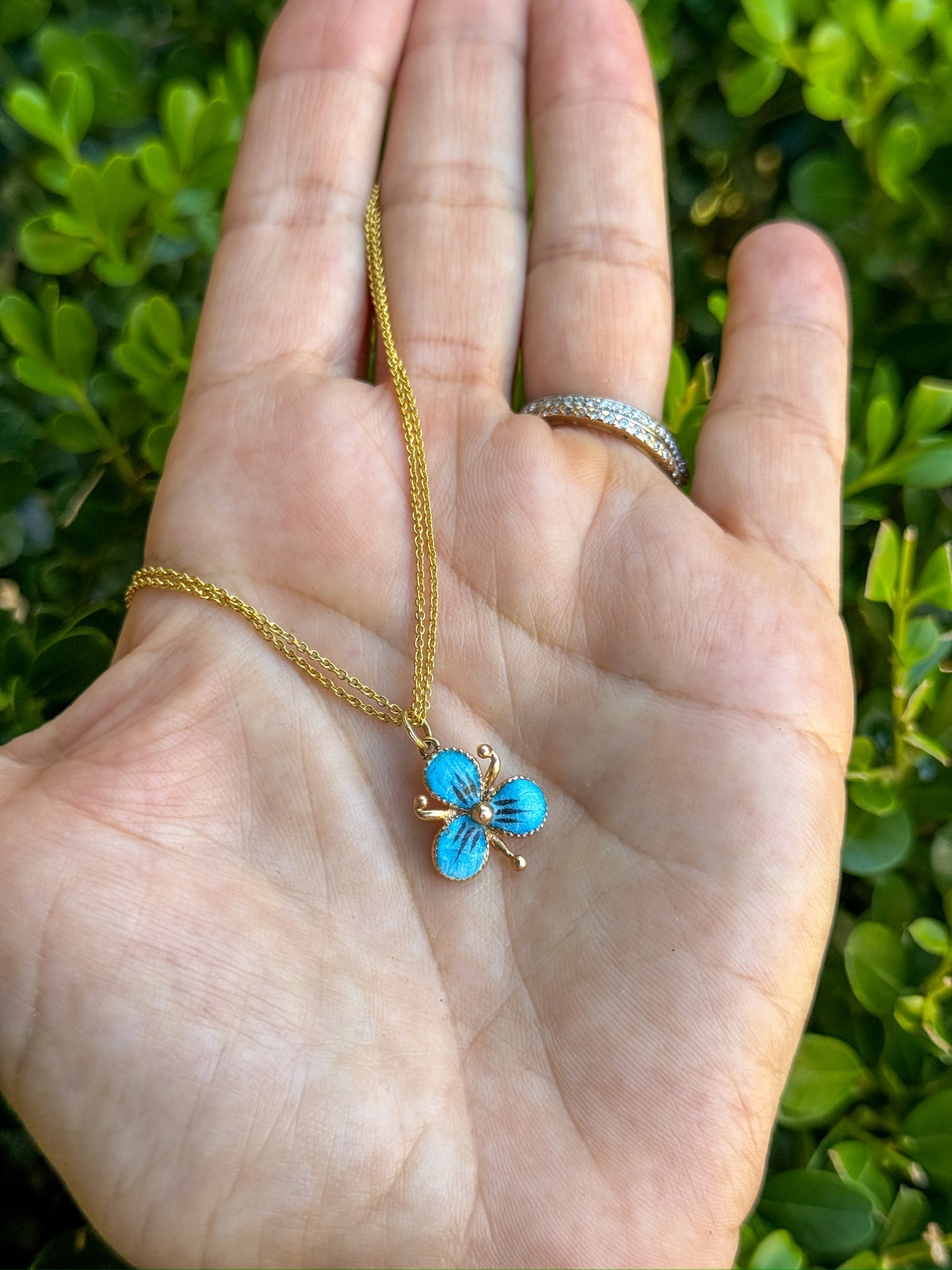 Vintage Enamel Violet Pendant in 14K