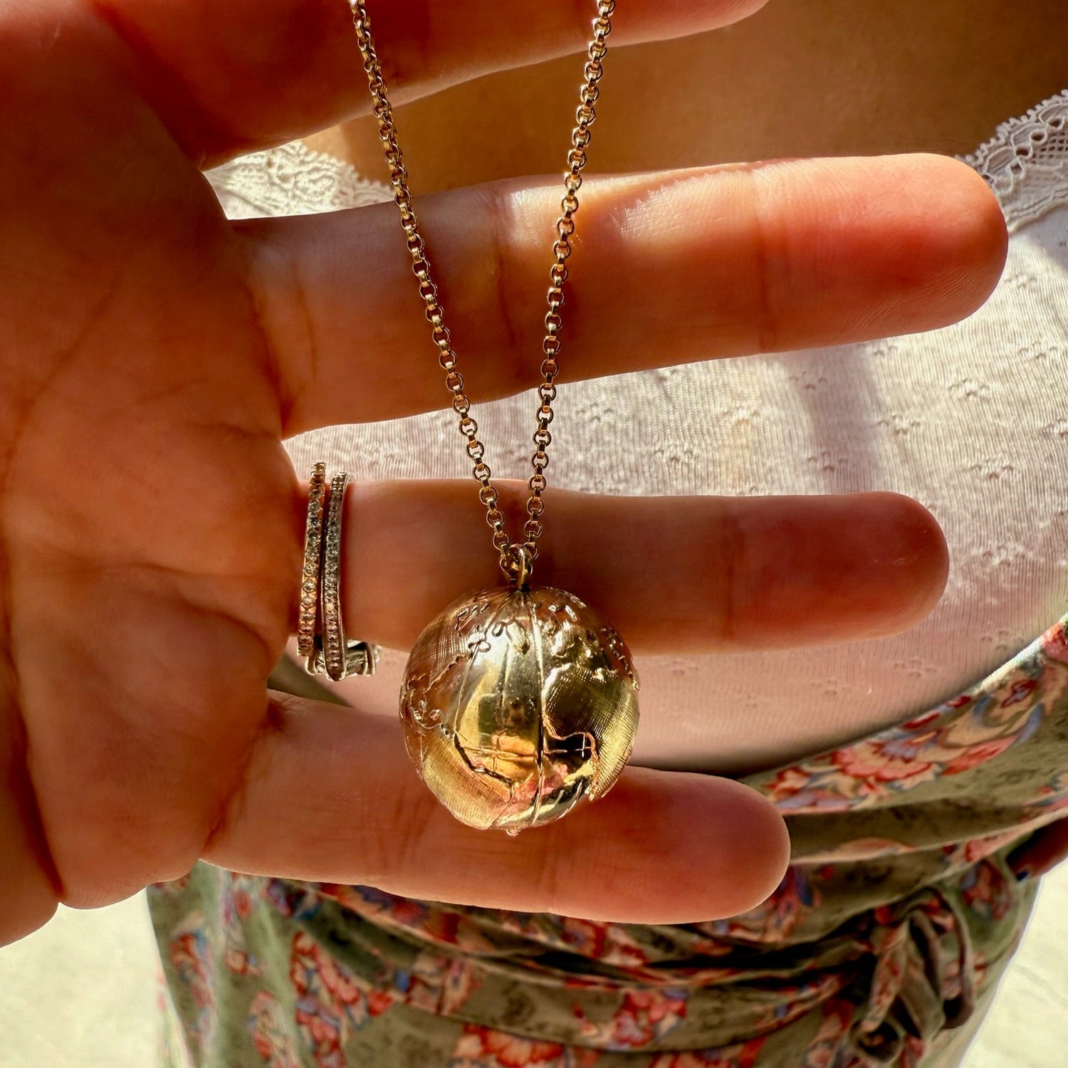 Vintage Globe Charm in 14K