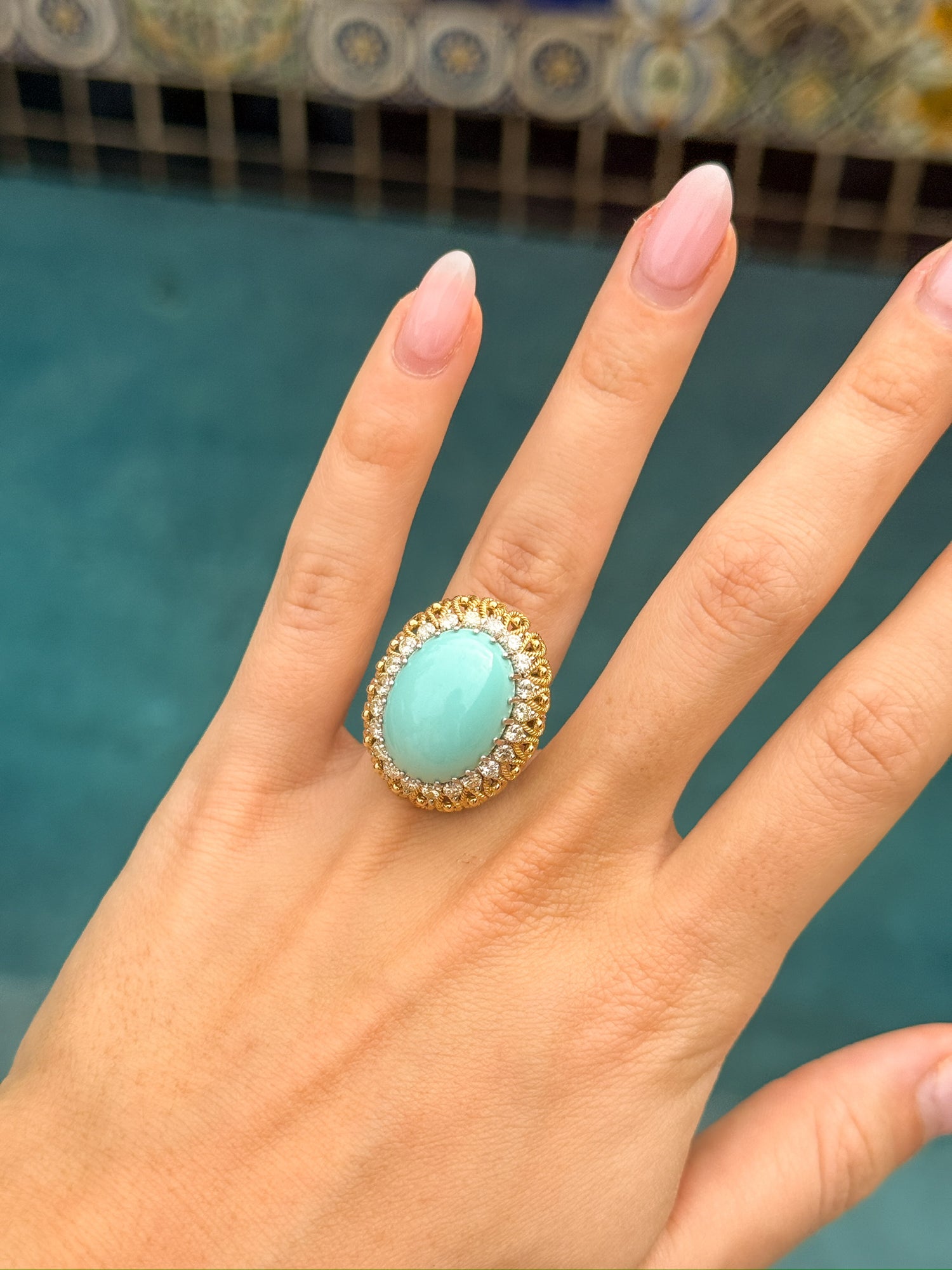 Vintage Diamond and Turquoise Ring in 18K