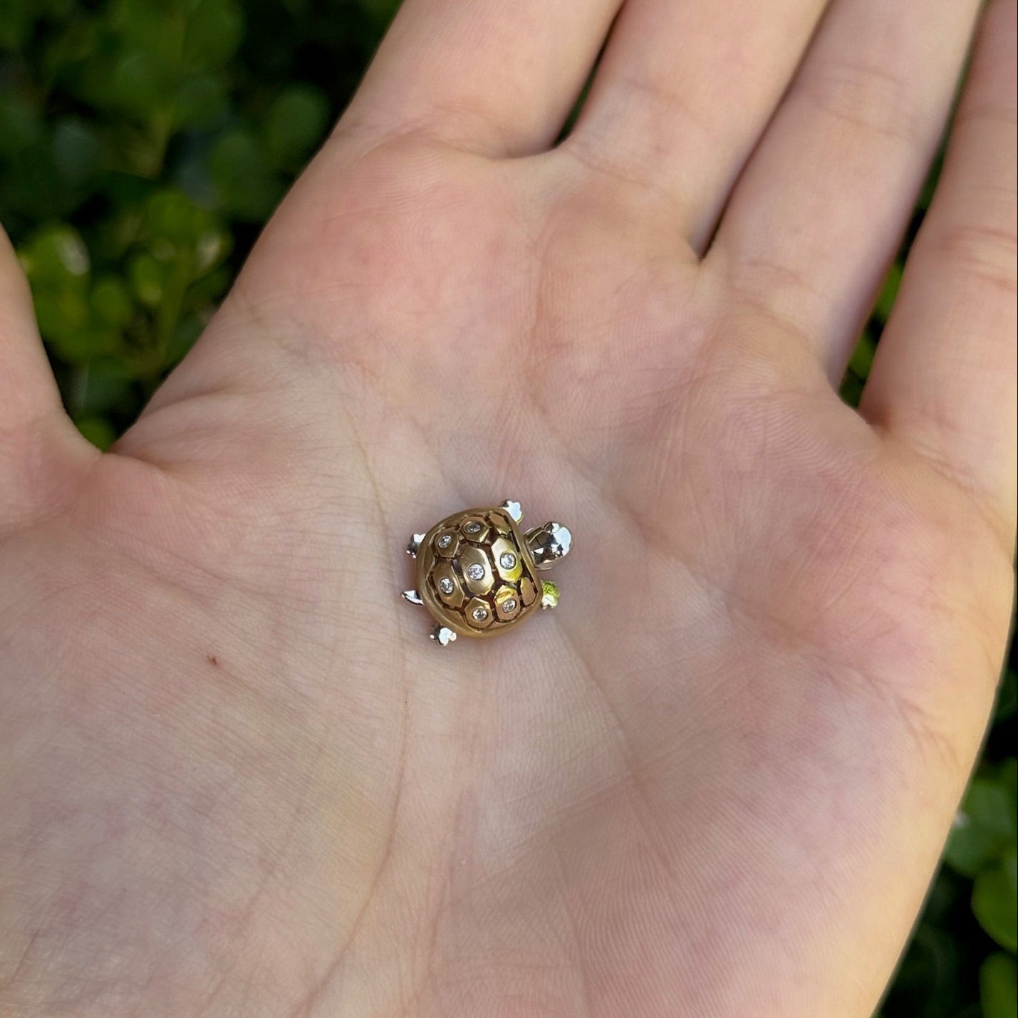 Turtle Charm in White and Yellow 14K with Diamonds