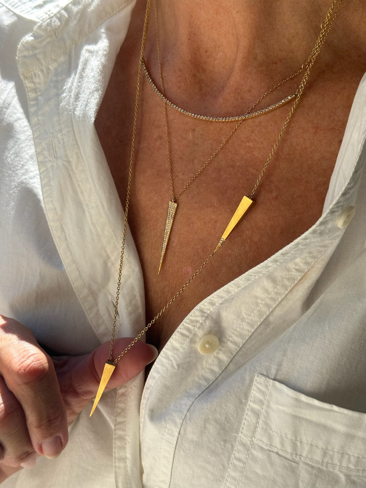 Diamond Pavé Spear Pendant Necklace, 14k