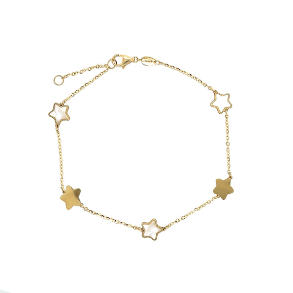 Star and Mother of Pearl Dangle Bracelet in 14K
