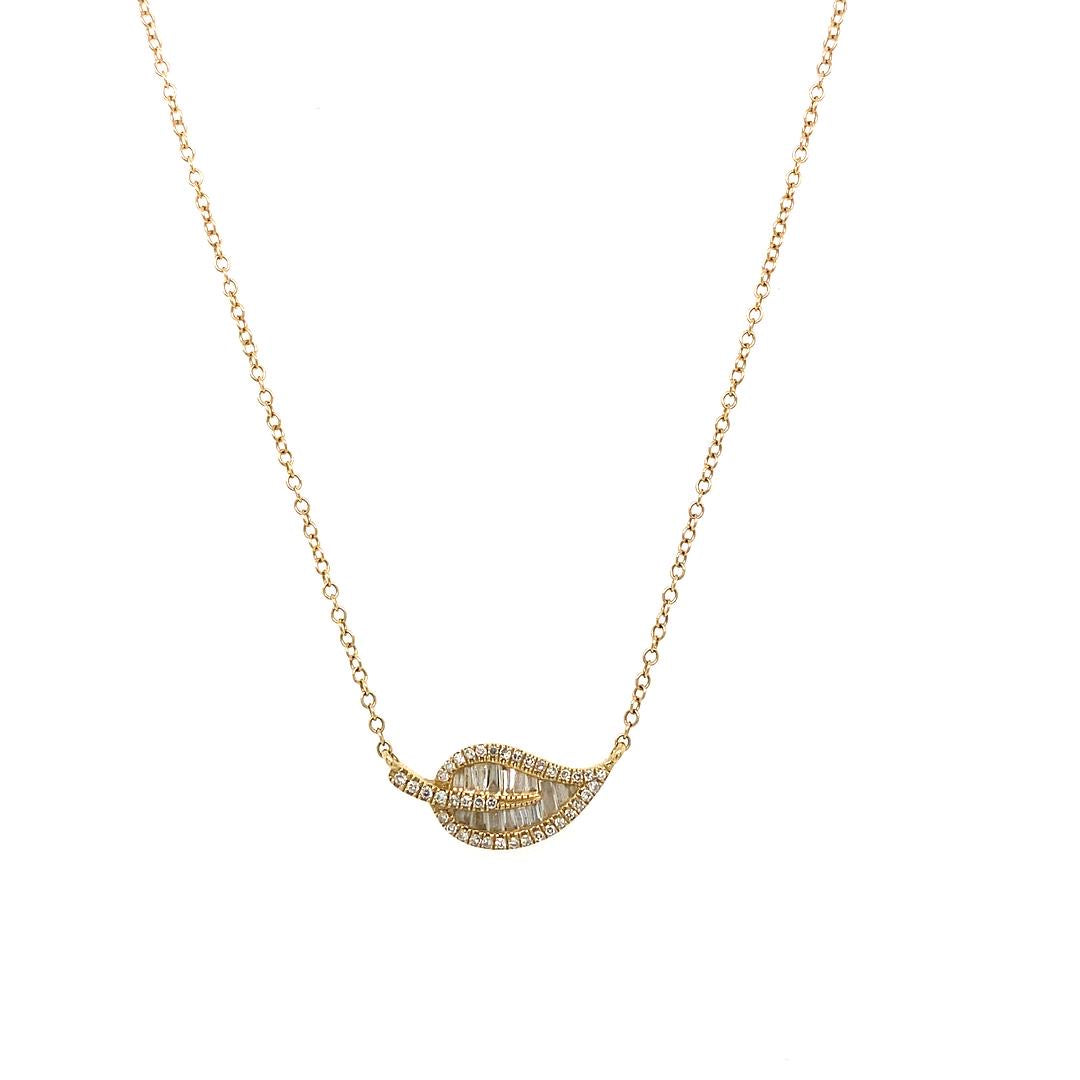 Pavé Baguette Diamond Leaf in 18k