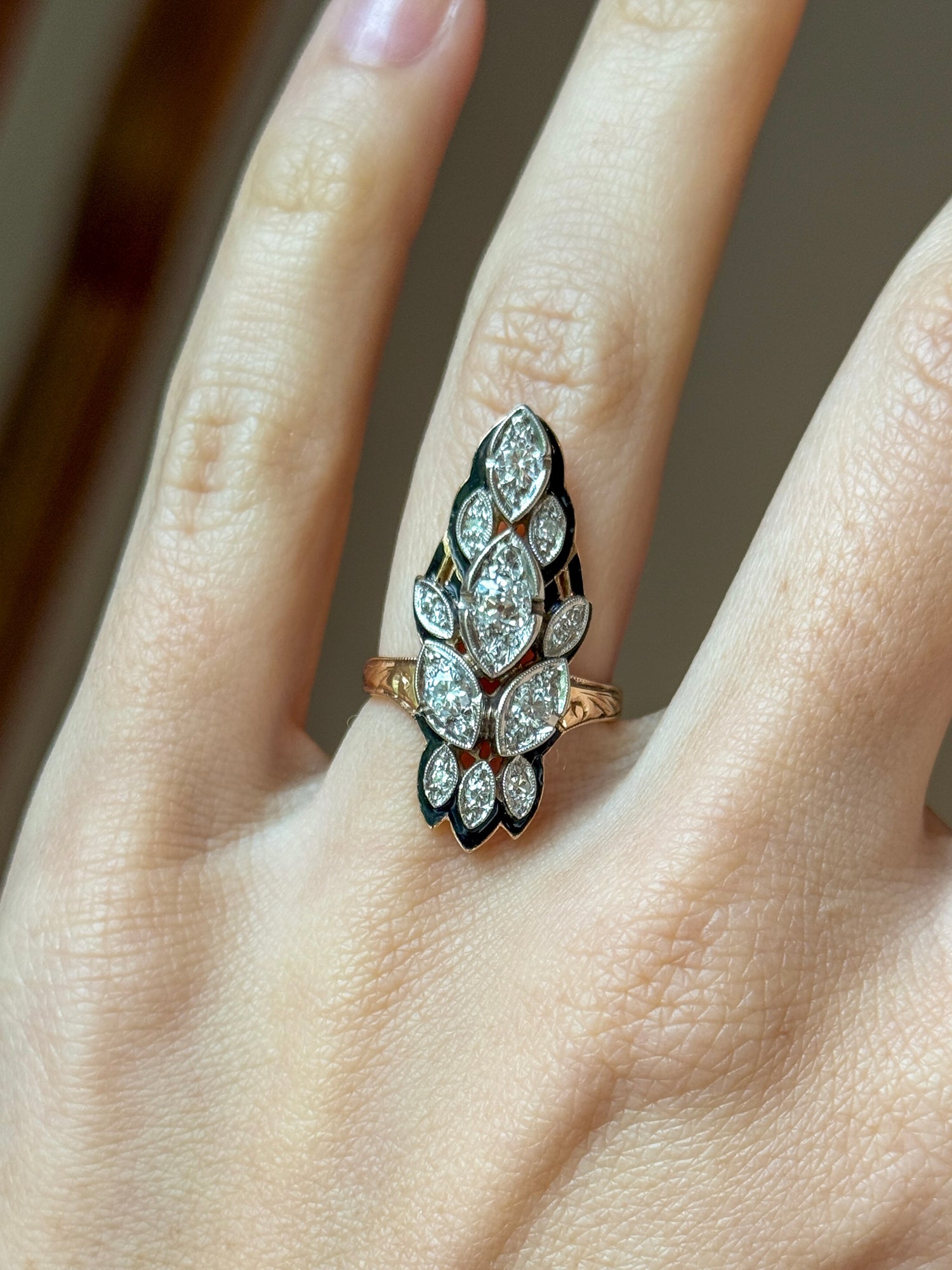 Antique Palladium and 10k Diamond Ring