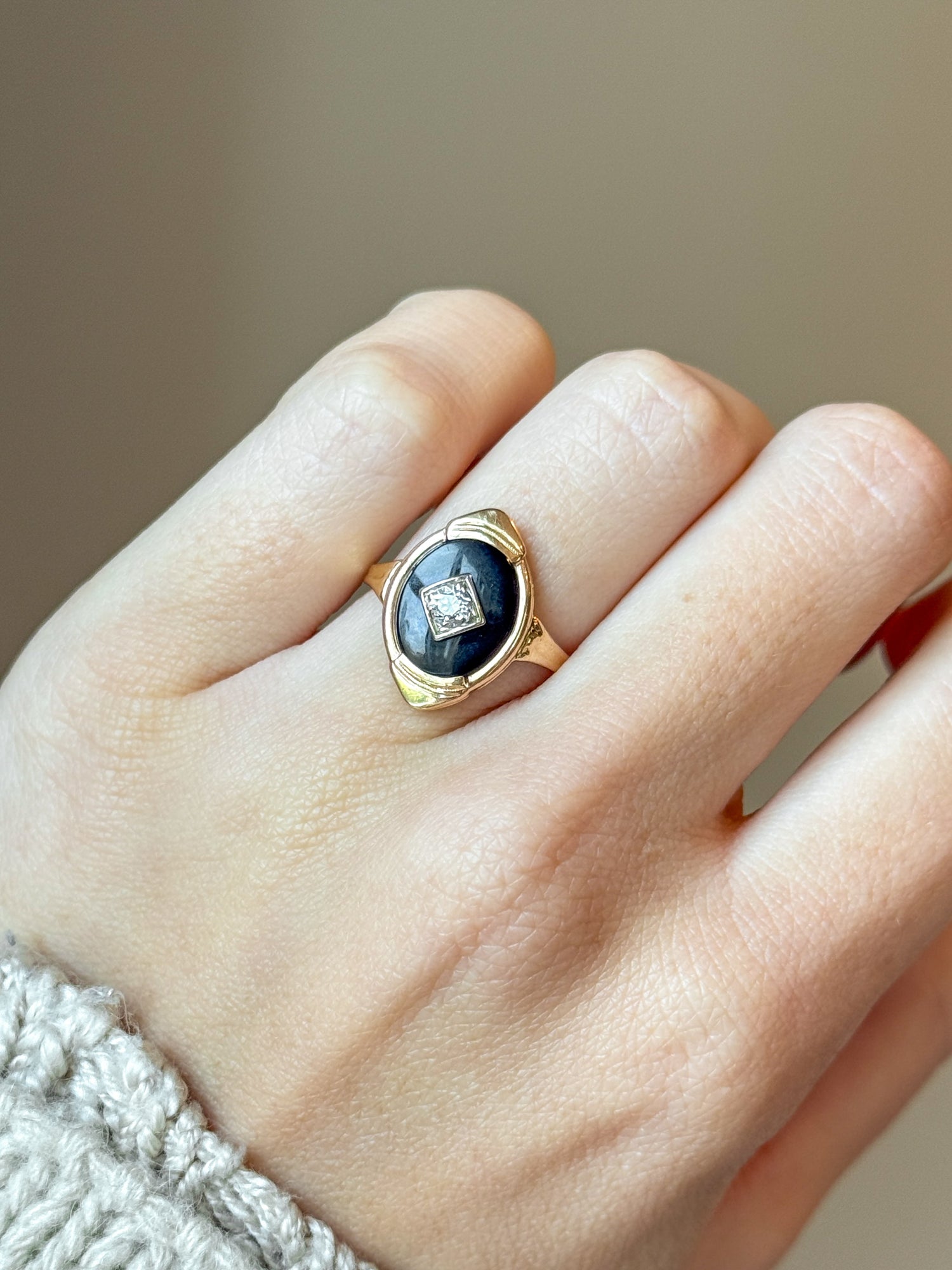 Vintage Diamond and Onyx Ring in 14K