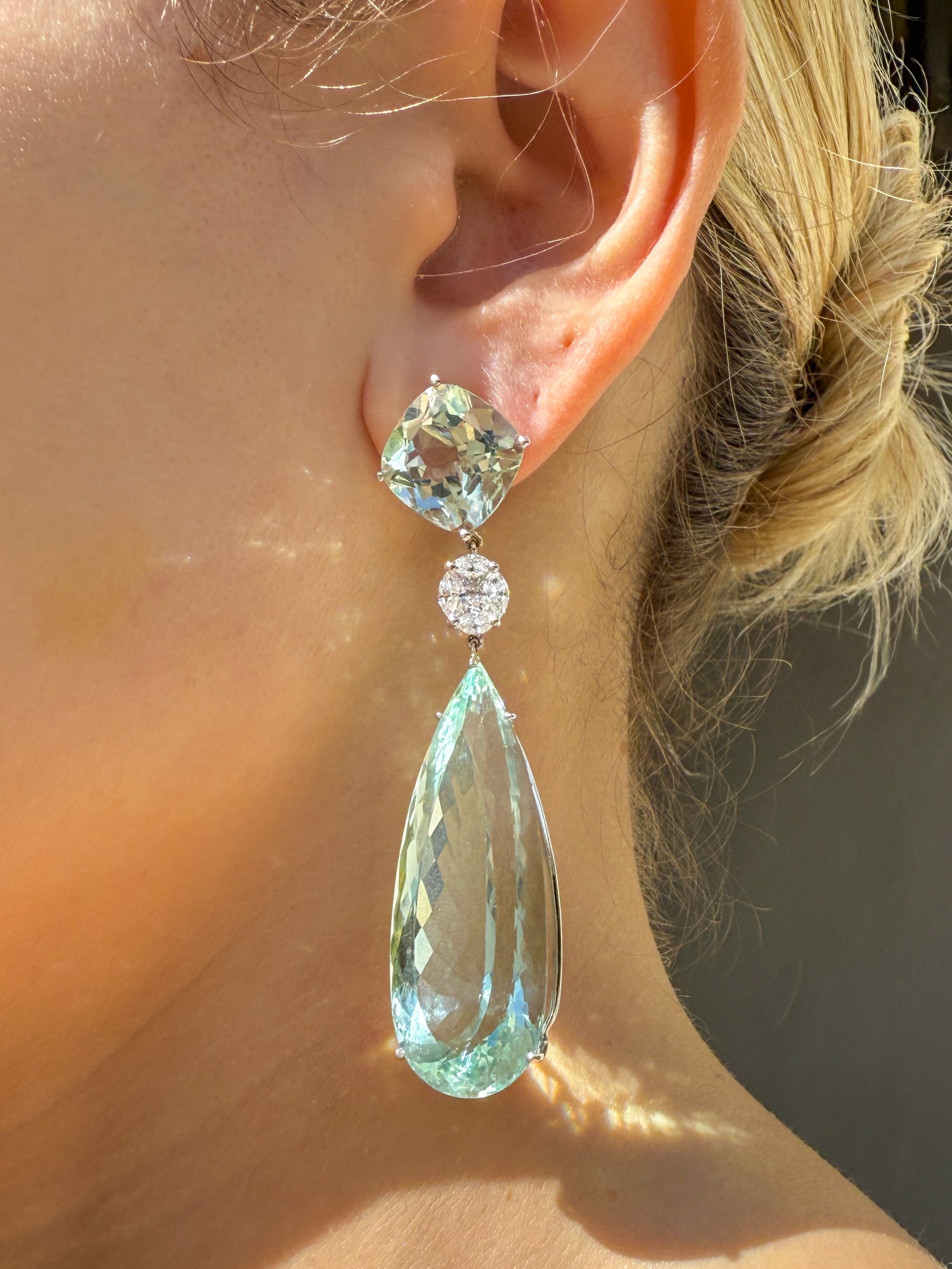 Aquamarine and Diamond Drop Earrings in 18k