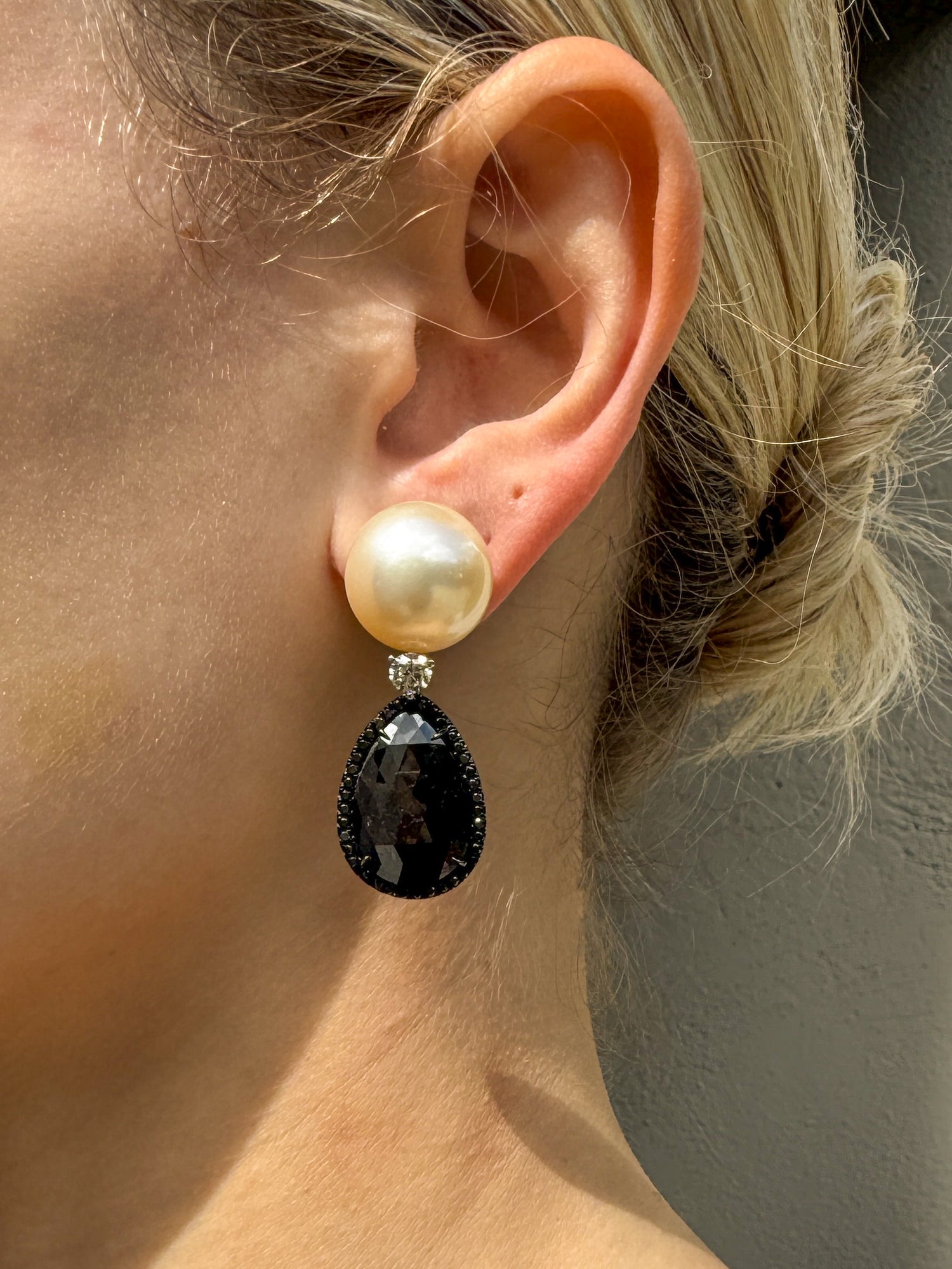 Black and White Diamond and 16mm South Sea Pearls in 18k