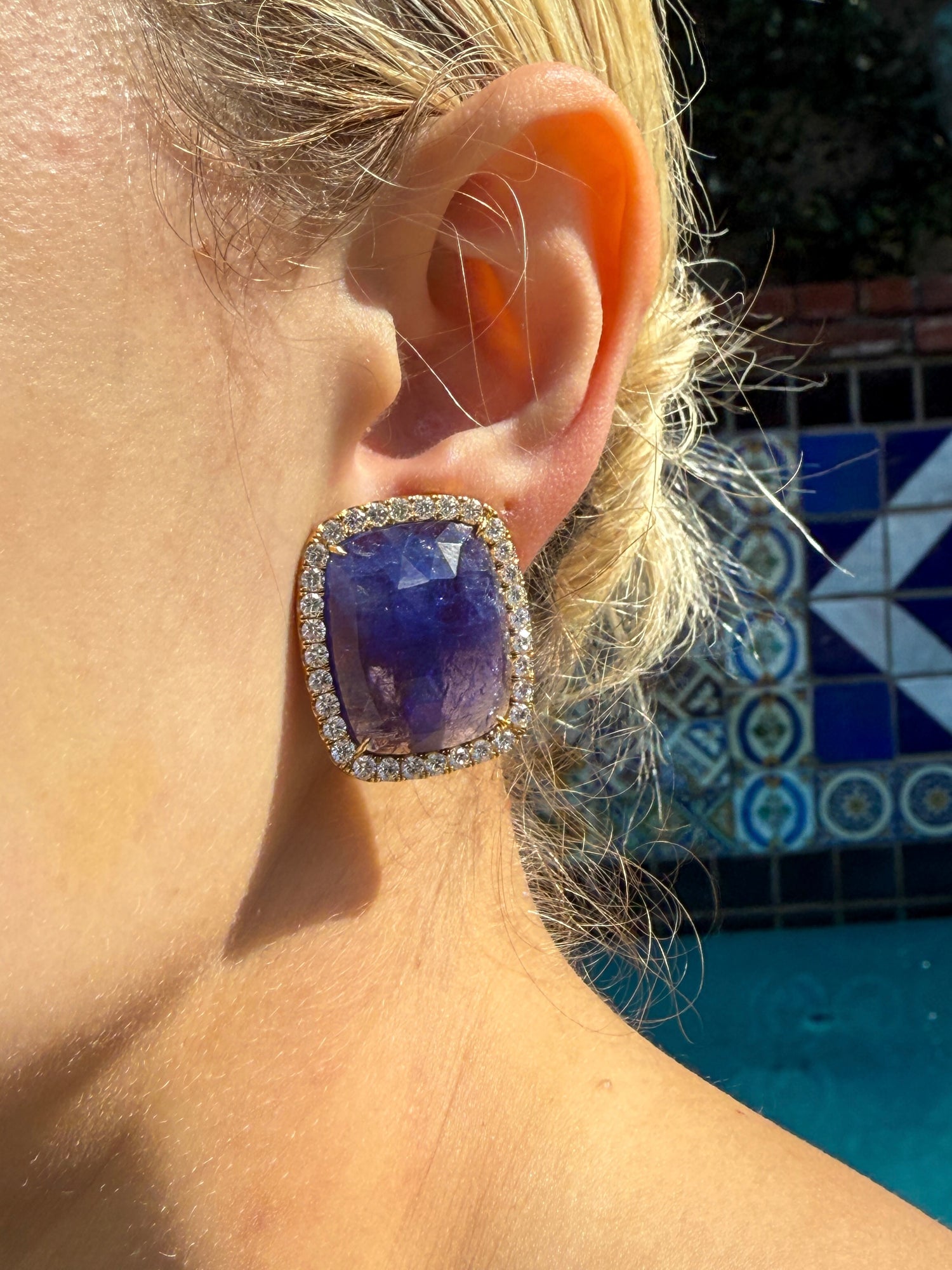 Blue Moon Quartz and Diamond Earrings in 14k