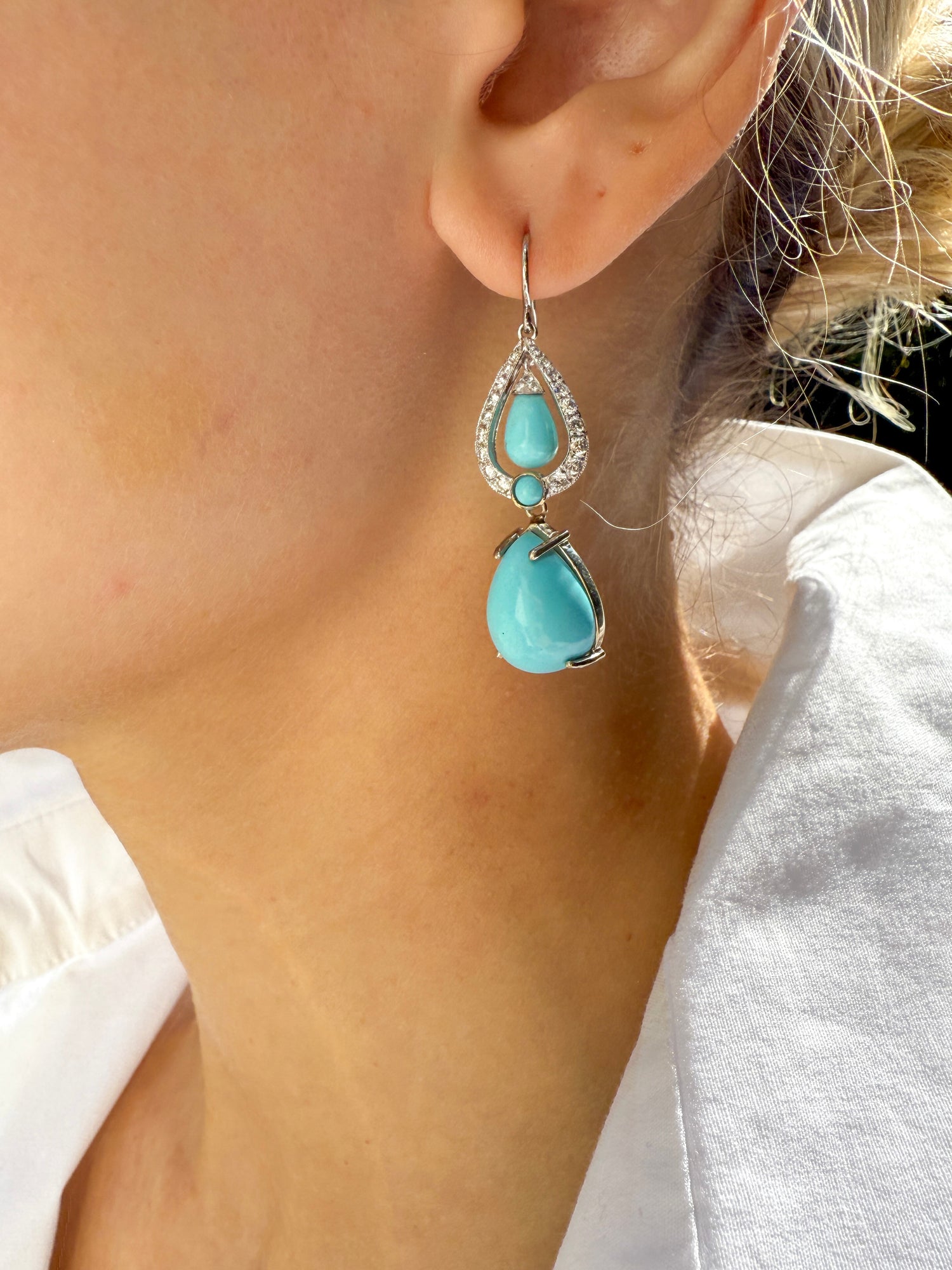 Diamond and Turquoise Earrings in 18k White Gold