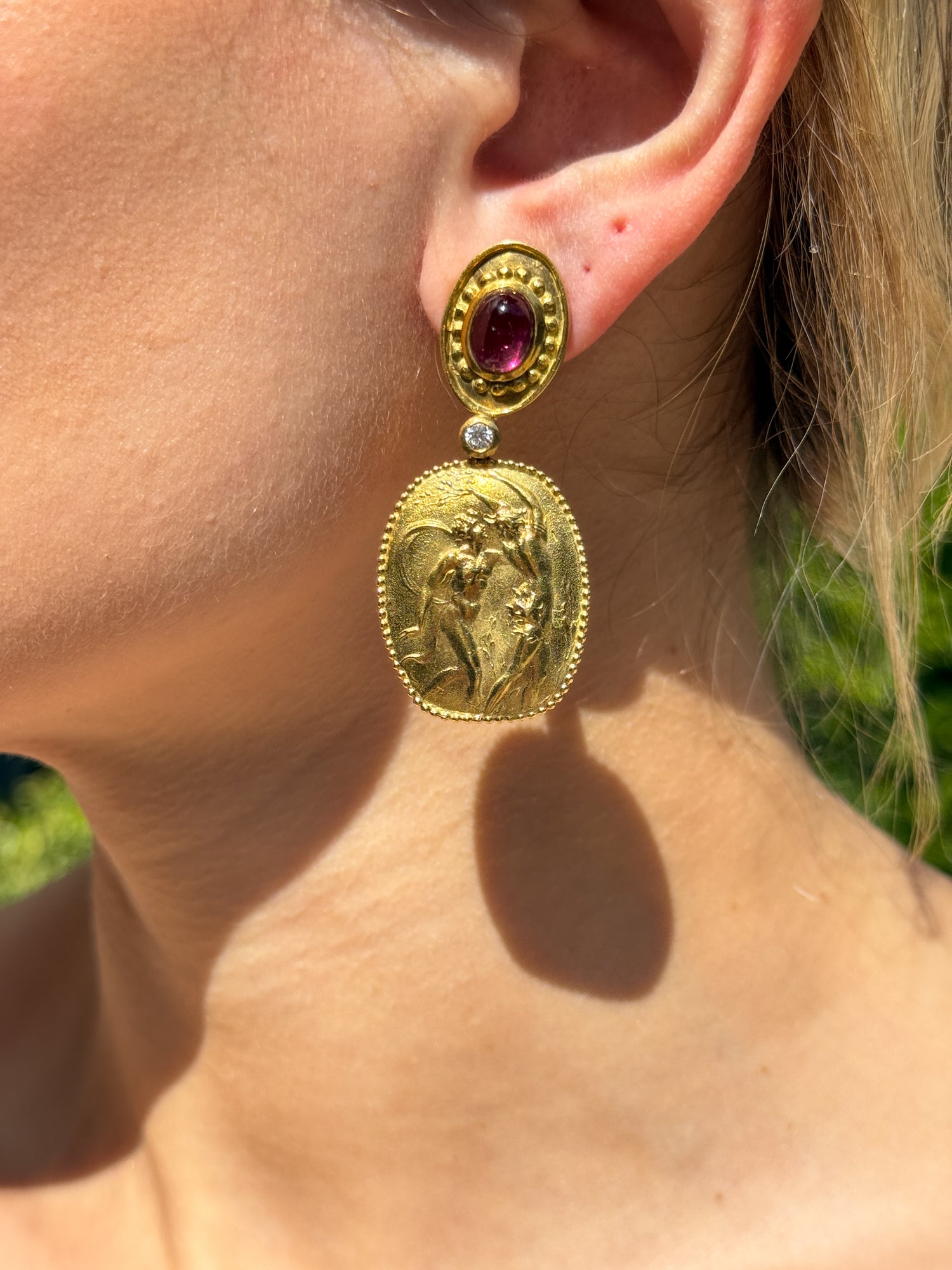 “Athena” Signed Earrings with Tormaline and Diamonds in 18K