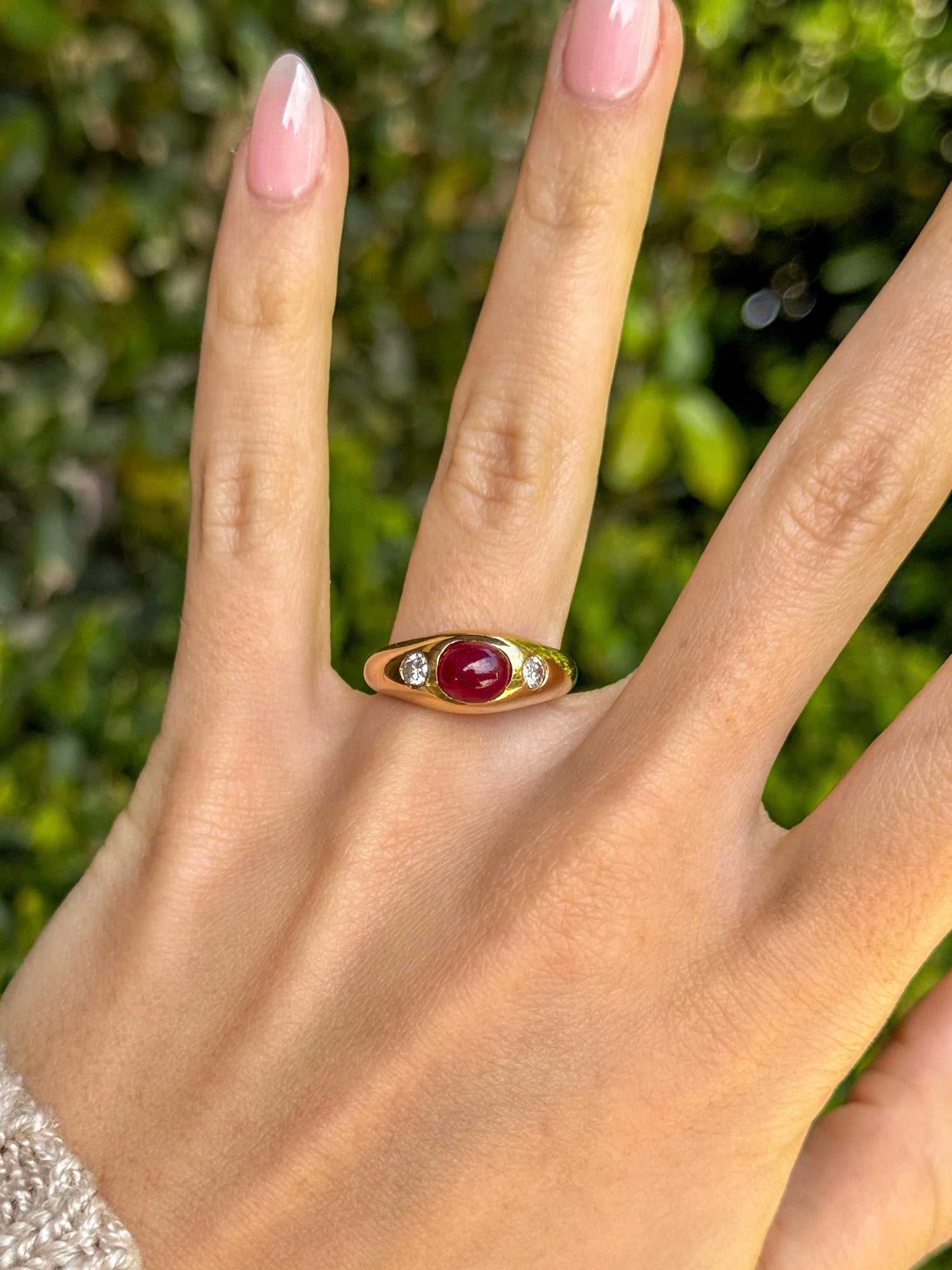 Cabochon Ruby and Diamond Ring in 18k