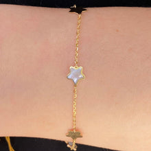 Load image into Gallery viewer, Star and Mother of Pearl Dangle Bracelet in 14K
