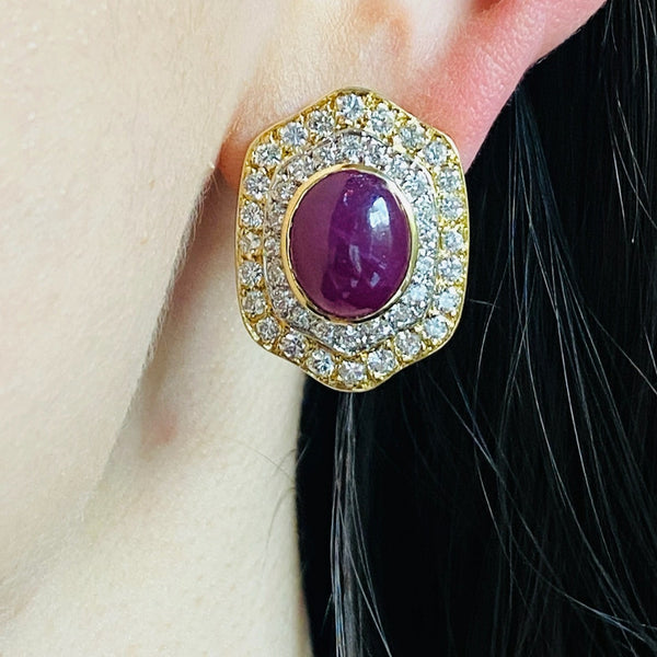 Vintage Ruby & Diamond Earrings in 18K